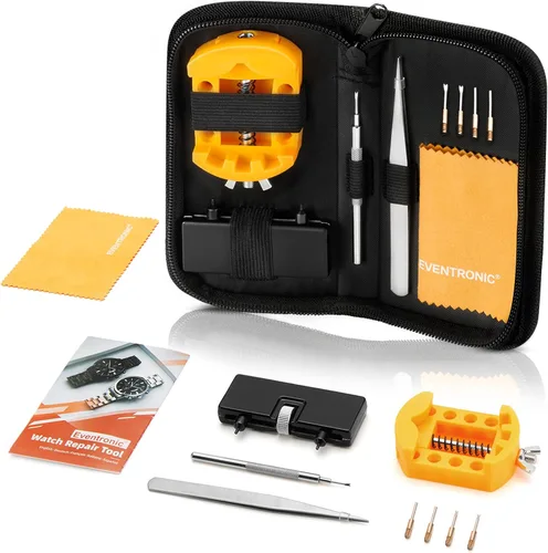 Vista 7 de Kit de herramientas de repuesto de batería de reloj, kit de reparación de Eventronic Watch con kit de herramientas de correa de reloj, herramienta