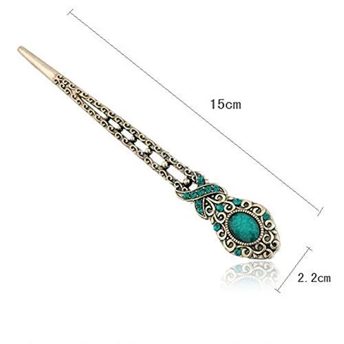 Vista 2 de CHOISBEING - 5 piezas de horquilla para el cabello para mujer, palillos de pelo retro, elegantes horquillas de bronce antiguo con diamantes
