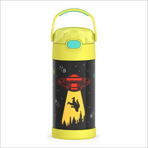 Vista 8 de THERMOS FUNTAINER - Botella de agua con pajilla, 12 onzas, botella de agua de acero inoxidable aislada al vacío para niños con tapa, color negro