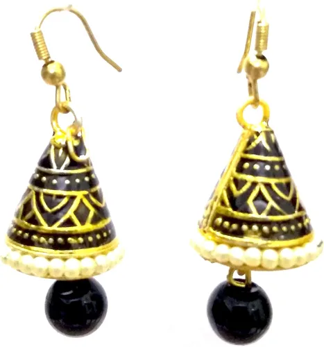 Vista 2 de DESI HAWKER Meenakari Minakari Pintura de esmalte dorado hecho a mano pendientes Bali Jhumki Jhumka joyería india colgante candelabro NI-239