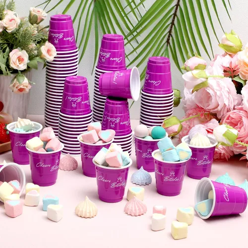 Vista 7 de Lounsweer 100 vasos de plástico de 2 onzas, vasos desechables, mini vasos de plástico para fiesta de despedida de soltera, degustación