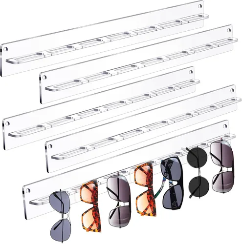 Vista 7 de Paquete de 5 organizadores de lentes de sol acrílicos – Soporte para gafas de sol y anteojos montado en la pared – Estante de exhibición de gafas