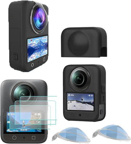 Vista 2 de Juego de protectores de cámara de acción compatible con DJI Osmo 360, protector de pantalla de vidrio templado Osmo 360, funda de silicona, tapa
