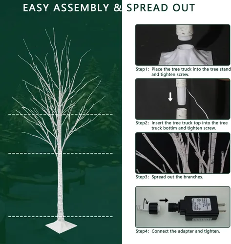 Vista 8 de Hooseng Árbol Iluminado de 4 pies, 5 pies y 6 pies, Paquete de 3, Lámpara de Árbol de Luces de Hadas Árbol Artificial para Festival, Fiesta