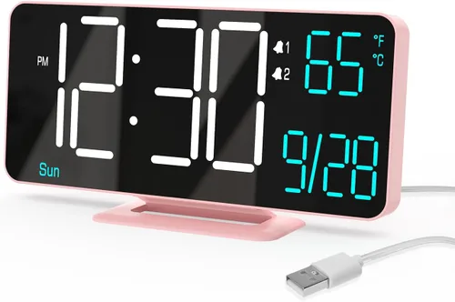 Vista 14 de KOSUMOSU Relojes despertadores para dormitorios, 6.7 pulgadas, pequeño reloj digital negro, LED, reloj despertador de escritorio con atenuación