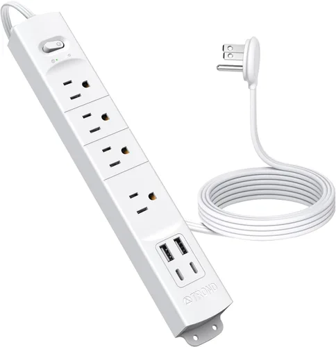 Vista 18 de TROND Regleta de protección contra sobretensiones con USB, enchufe plano ultrafino, cable de extensión de 3 pies de 1625 W, 3 USB A y 1 tipo C, 4