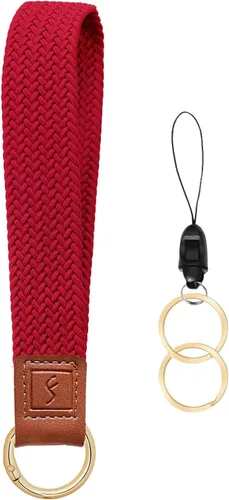 Vista 9 de Fishent Llavero elástico, bonito llavero de pulsera, cordón de muñeca tejido mejorado para llaves, llaveros para mujeres y hombres, llaves