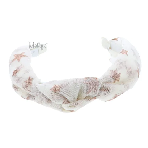 Vista 2 de Diadema de vacaciones estrellada dorada diadema de nudo de turbante de tul para mujeres y niñas - crema