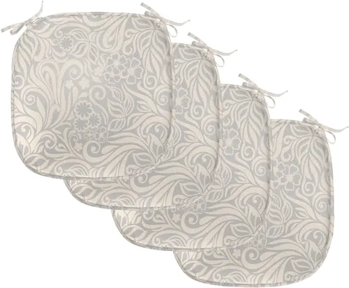 Vista 77 de Lunarable Cojín de asiento para silla de café, siluetas de taza de café expreso con frijoles fuente de cafeína, ilustración de bebidas gourmet