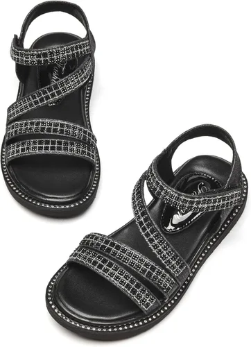 Vista 7 de DADAWEN Sandalias de verano para niñas con diamantes de imitación y puntera abierta con purpurina para exteriores (bebésniños pequeñosniños grandes)