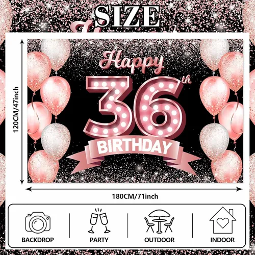 Vista 315 de Cartel de feliz cumpleaños décimo oro rosa, telón de fondo, saludos a 10 años, globos de confeti, decoración temática para niñas de 10 años