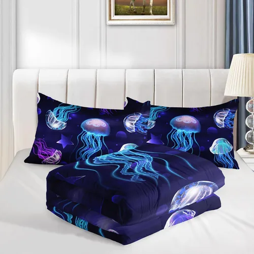 Vista 33 de HOSIMA Juego de edredón de decoración gótica, patrón de calaveras de polilla de la muerte, juego de cama de Halloween tamaño Queen para decoración