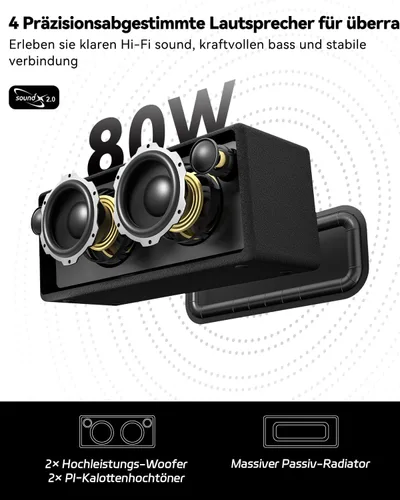 Vista 2 de Altavoz Bluetooth, altavoz retro StageSound inalámbrico, altavoz portátil con refuerzo de graves, 80 W, IP67 impermeable, luces LED, emparejamiento
