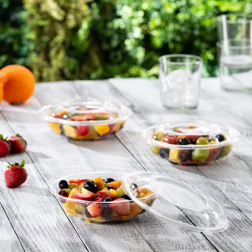 Vista 5 de GUSTO 50 cuencos de ensalada de plástico transparente con tapas, recipientes de ensalada desechables, perfectos para llevar, ensaladas y preparación