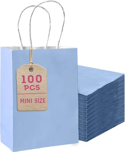 Vista 11 de Bakepacker 100 Piezas Bolsas de Regalo de Papel Mini Amarillo Brillante con Asas 6"x4.5"x2.5" Bolsas de Favor de Fiesta Múltiples Usos (Tamaño Mini)