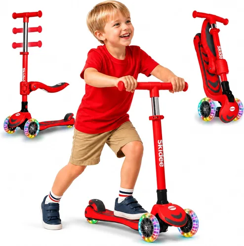 Vista 15 de SKIDEE Kick Scooter for Kids Ages 3-5 Foldable 3 Wheel Scooter with Lean-to-Steer, Adjustable Height, Removable Seat & LED Light Wheels Toddler