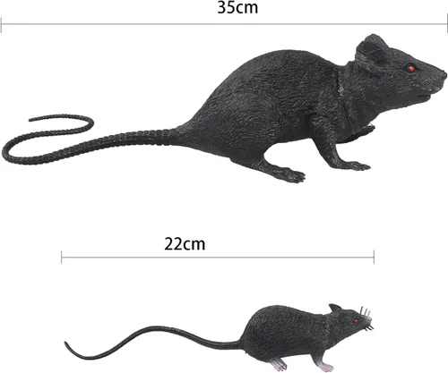 Vista 4 de Ratón de rata falsa para Halloween, ratón de plástico realista, bromas falsas, ratas chirriantes, espeluznantes, espeluznantes, espeluznantes
