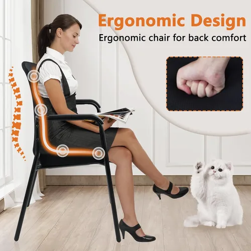 Vista 7 de CLATINA Sillas de recepción apilables, sillas apilables para sala de espera con asiento tapizado y reposabrazos, silla ergonómica de malla trasera