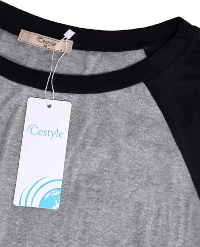 Vista 3 de Cestyle - Sudadera con cuello redondo y manga larga raglán para mujer, suéter ligero y casual