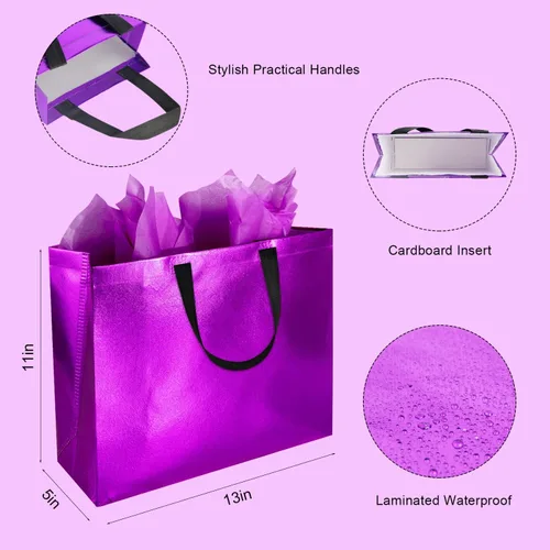 Vista 3 de GITMIWS Bolsas de regalo brillantes de 13 pulgadas con pañuelos, juego de 18 bolsas reutilizables de colores mixtos, tamaño grande, ideal como bolsa