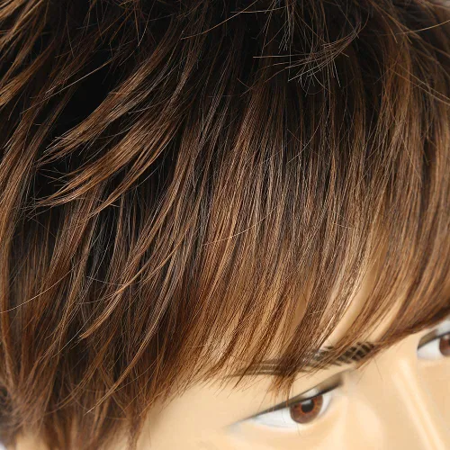 Vista 5 de Peluca corta para hombre color marrón, peluca de pelo sintético natural en capas marrón (Brown 1)