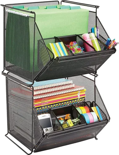 Vista 3 de Safco 2164BL Onyx - Contenedor apilable de malla con 4 compartimentos, 14 x 15 1/2 x 11 3/4, color negro