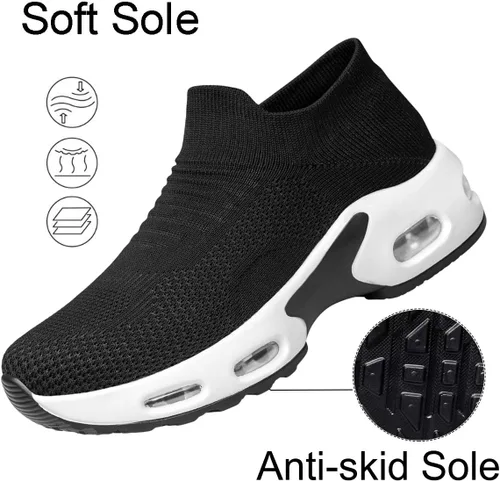 Vista 3 de YHOON - Zapatos deportivos para caminar para mujer, sin cordones, para enfermería, trabajo, con cámara de aire, de malla, informales, para correr