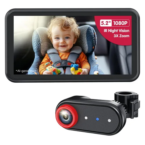 Vista 11 de LUCKVIEW BM2A - Cámara de coche para bebé, zoom 3X para ver al bebé claramente, pantalla 1080P de 5.2 pulgadas y visión nocturna IR automática