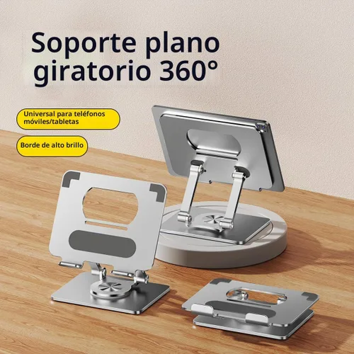 Vista 4 de Soporte para iPad, soporte para tableta con base giratoria gruesa de 360°, soporte de aluminio ajustable de doble varilla para todas las superficies