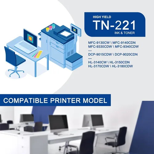 Vista 2 de Paquete de 1 cartucho de tóner cian TN221 de alto rendimiento compatible con TN221 de repuesto para impresora Brother HL-3140CW 3150CDN 3170CDW
