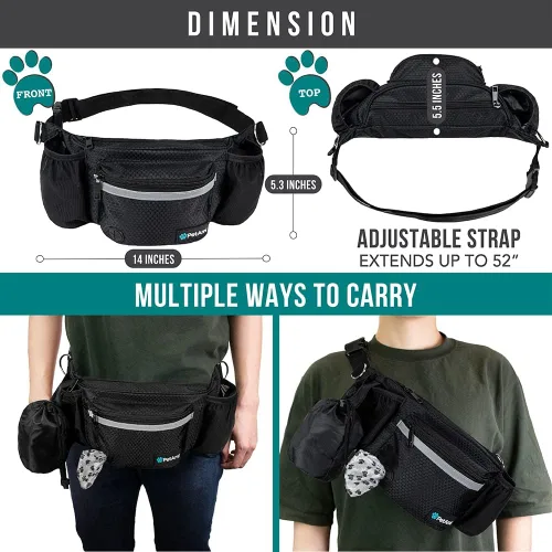 Vista 5 de Bolsa de cintura para perros PetAmi, bolsa de golosinas para paseos, entrenamiento, dosificador de bolsas para excrementos incorporado, soporte