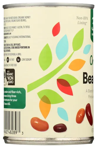 Vista 6 de 365 by Whole Foods Market, Frijoles orgánicos estables para estantes, trío de frijoles (una mezcla de riñón orgánico, pinto y frijoles negros), 15