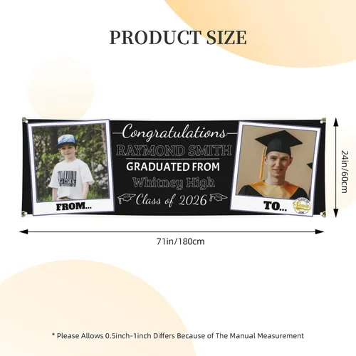 Vista 5 de Personazlied - Pancarta de fotos de graduación para decoración de clase de 2025, 24 x 71 pulgadas, pancartas personalizadas con nombre, texto