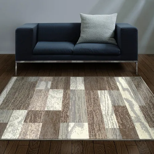Vista 2 de Superior - Alfombra de área de 0.315 in de altura con respaldo de yute, colección Rockwood, diseño de ladrillo texturizado, antiestática, repelente