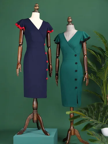 Vista 8 de Miusol Vestido de noche vintage con cuello en V profundo para mujer