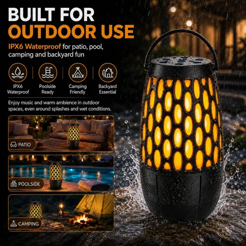 Vista 6 de Outdoor Bluetooth Speakers with Flame & RGB Lights, IPX6 Waterproof, 2 Pack