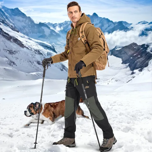 Vista 7 de Men's Snow Ski Hiking Pants Fleece Lined Softshell Windproof Winter Insulated Cargo Pants with Zipper Pockets