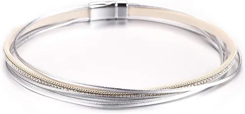 Vista 4 de Fesciory - Pulseras envolventes de cuero para mujer, brazalete con cuentas de cristal de leopardo, bohemia y multicapa