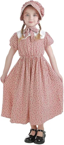 Vista 4 de Nuoqi Vestidos de pionera para niñas, disfraz colonial de Laura Ingalls Wilder