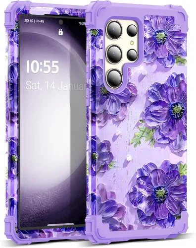 Vista 30 de Funda para Galaxy A14 5G Case, Patrón Floral 3 en 1 Protección Resistente de Servicio Pesado a Prueba de Golpes Parachoques de Goma de Silicona