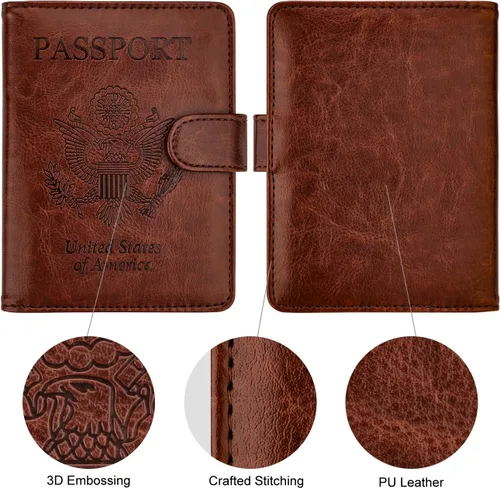 Vista 2 de WALNEW Funda para pasaporte, tarjetero para pasaporte de viaje, funda tipo cartera, E-Café, E