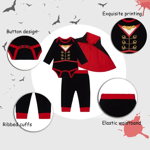 Vista 3 de bakjuno Traje de jazz de vampiro + capa para el primer Halloween para bebé recién nacido