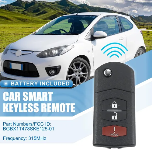 Vista 2 de X AUTOHAUX 3 botones Flip coche entrada sin llave control remoto reemplazo llavero proximidad Smart Fob BGBX1T478SKE125-01 para Mazda 5 2 CX-7 CX-9