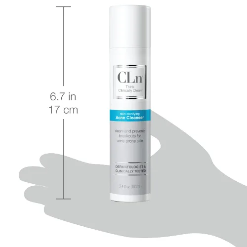 Vista 6 de CLn Limpiador facial para acné con 0.5% de ácido salicílico para eliminar puntos negros y brotes, sin aceite y sin fragancia, 3.4 onzas líquidas