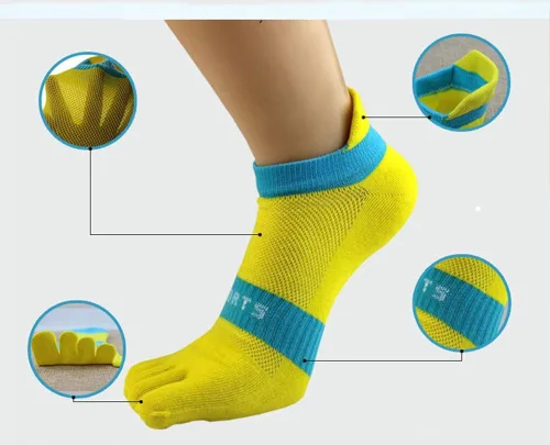 Vista 4 de Calcetines de algodón de corte bajo para hombre, 5 dedos, malla invisible, 346, paquete de 9