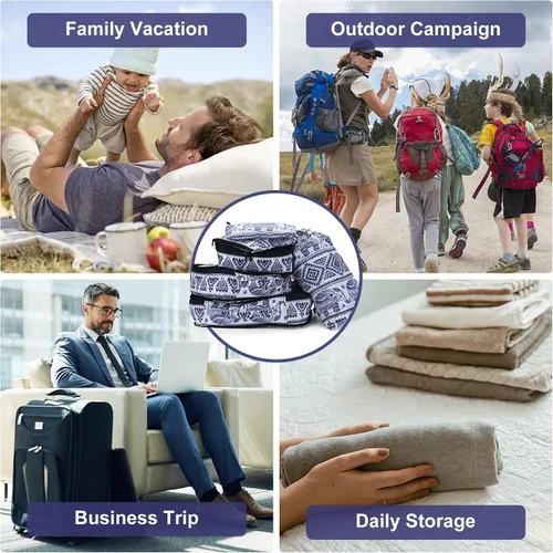 Vista 8 de Juego de 6 cubos de embalaje, bolsas organizadoras de maleta para artículos esenciales de viaje, tela duradera y cremalleras para vacaciones al aire