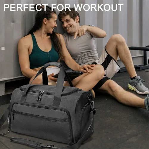 Vista 7 de Bolsa de gimnasio para hombres y mujeres, pequeña bolsa deportiva con bolsillo húmedo y compartimento para zapatos, bolsa de lona resistente al agua