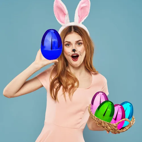 Vista 2 de Chochkees Huevos de Pascua rellenables (paquete de 6) huevos de Pascua de plástico metálicos gigantes de 6 pulgadas, se mantienen verticales