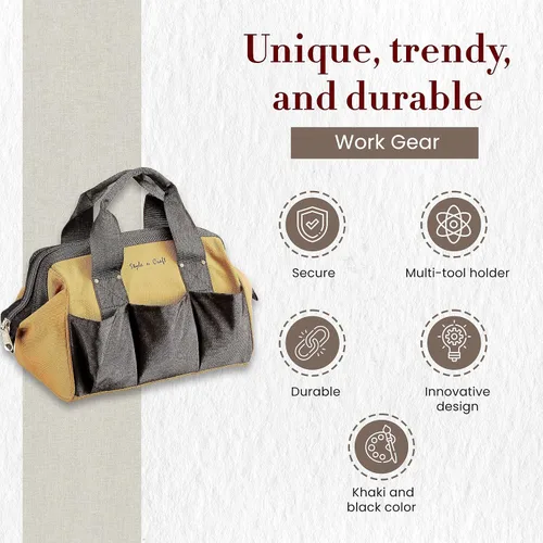 Vista 4 de Style n Craft Bolsa de herramientas de boca ancha de 12 pulgadas de 23 bolsillos, bolsa de almacenamiento de herramientas de poliéster 600D