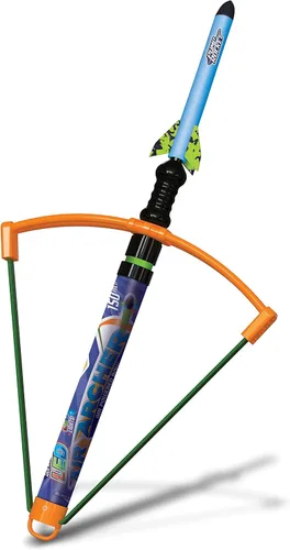 Vista 2 de Geospace Pump Rocket Air Archer - Juego de arco y cohete con potencia elástica EZ-Pull (1 lanzador, 3 cohetes y 4 dardos)